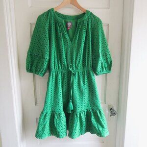 Vince Camuto Green Eyelet Puff Sleeve Ruffle Mini Dress 8